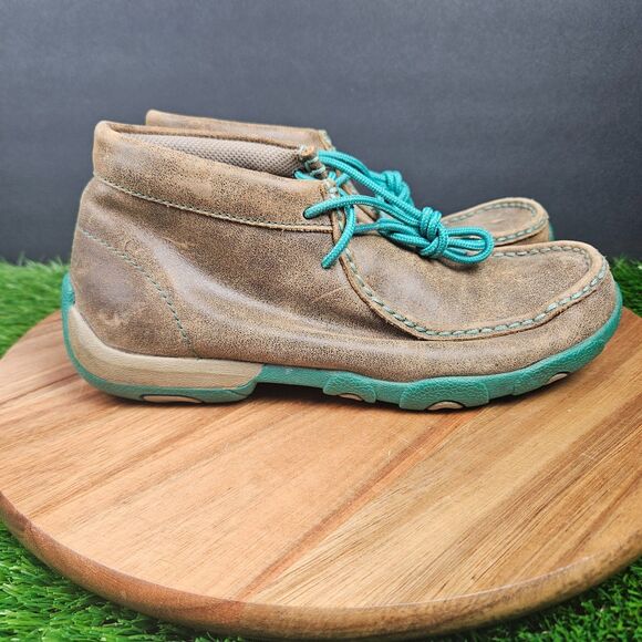 Twisted X Womens Chukka Driving Mocs 6.5 M Leather Brown Turquoise Lace Up Boots - Picture 1 of 13